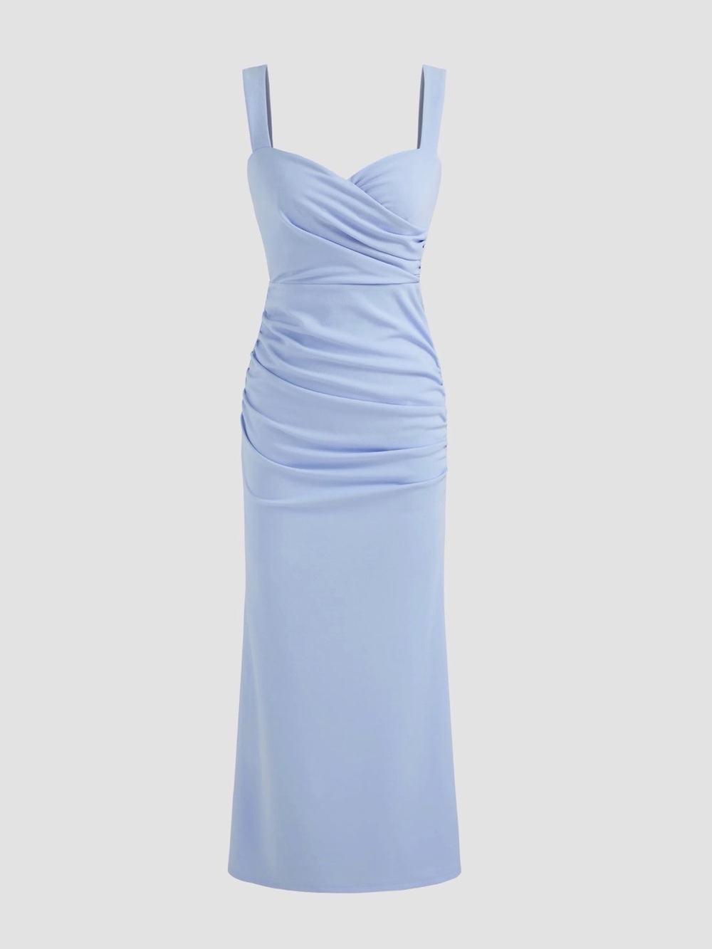 Cider Light Blue Ruched Maxi Dress with Square Straps